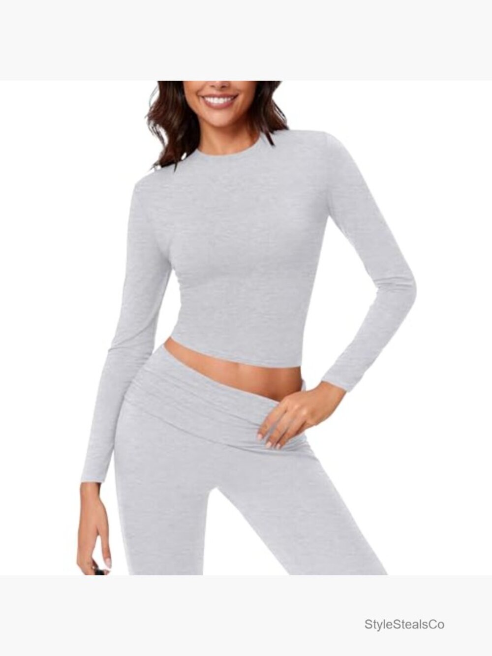 Flare Leggings Long Sleeve Crop Top 2 Piece Lounge Set - Picture 3 of 5